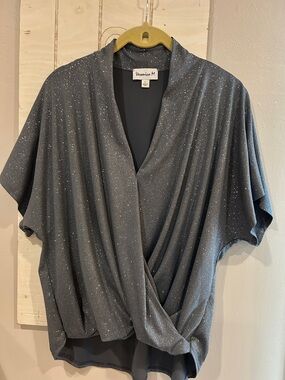 Veronica M Sparkly Metallic Gray Wrap Front Top